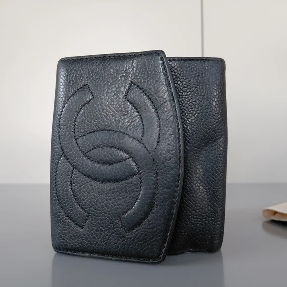 CHANEL Black Textured Leather Wallet